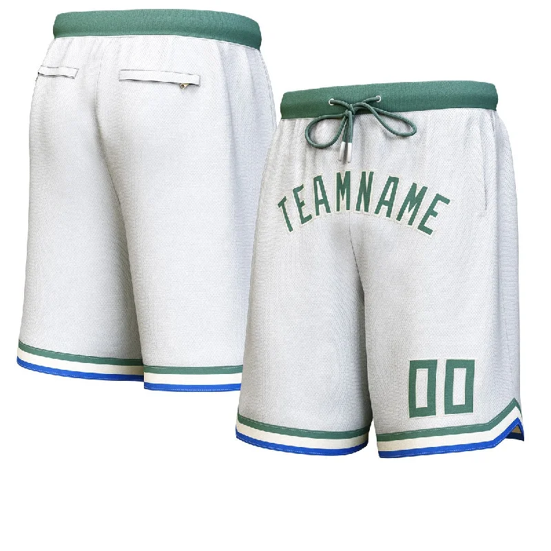 Men's basketball shorts lightweight sale -Custom White Hunter Green-Cream Personalized Basketball Shorts