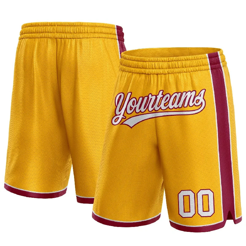 Men's basketball shorts custom apparel -Custom Gold White-Maroon Authentic Basketball Shorts