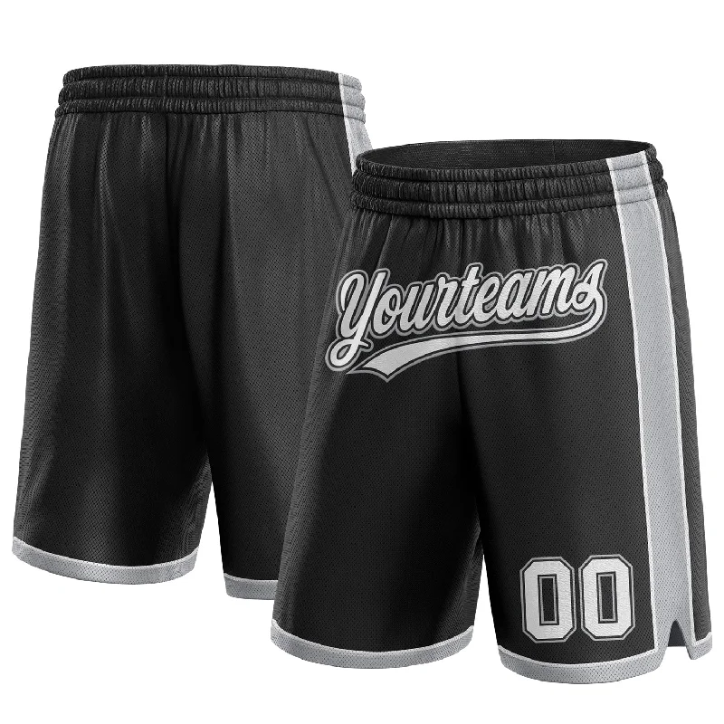 Men's basketball shorts elastic waist -Custom Black White-Gray Authentic Basketball Shorts