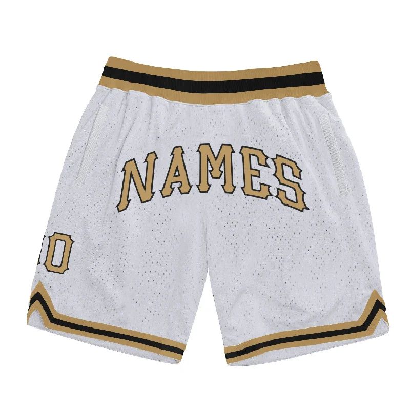 Men's basketball shorts team gear -Custom White Old Gold-Black Authentic Throwback Basketball Shorts