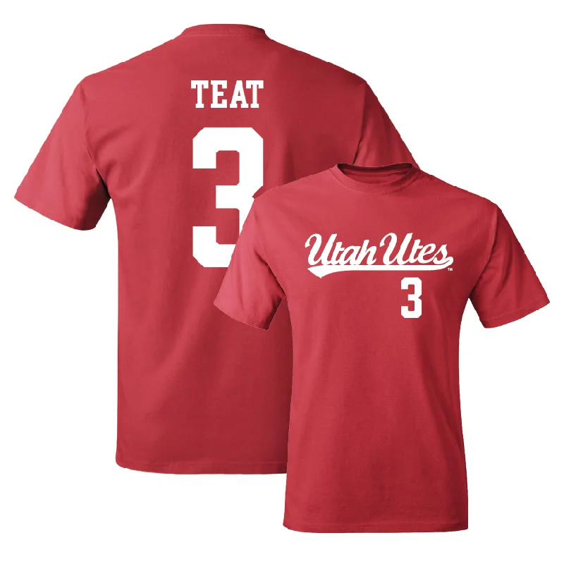 Men's basketball T-shirts lightweight-moisture -Red Men's Basketball Script Tee  - Jayden Teat