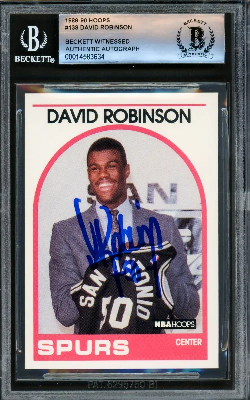 Basketball cards all-defense-rare -David Robinson Autographed 1989-90 Hoops Rookie Card #138 San Antonio Spurs Beckett BAS #14583634