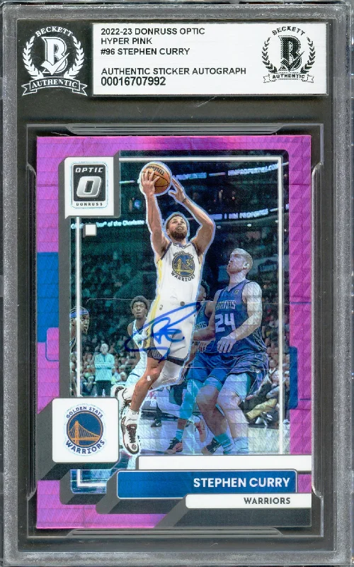 Basketball cards value-rare -Stephen Curry Autographed 2022-23 Donruss Optic Pink Prizm Card #96 Golden State Warriors Beckett BAS #16707992