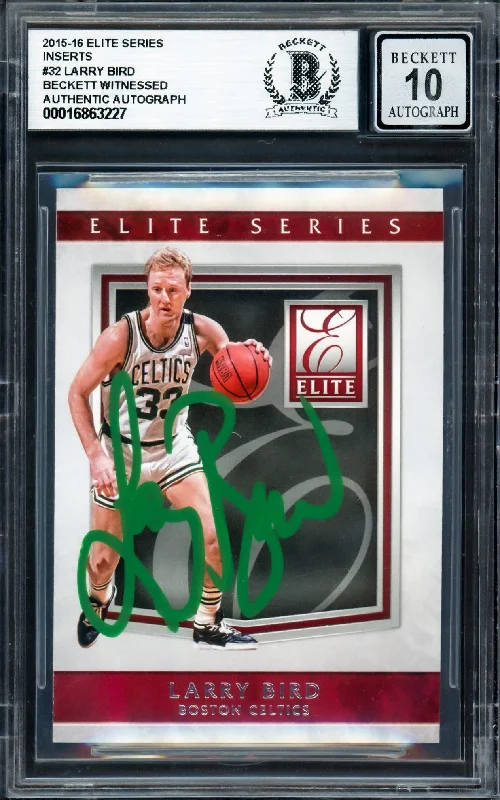 Basketball cards reputable-rarity -Larry Bird Autographed 2015-16 Elite Series Inserts Card #32 Boston Celtics Auto Grade Gem Mint 10 #28/99 Beckett BAS Witness #16863227