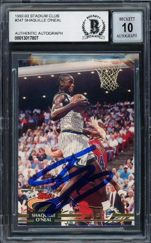 Basketball cards chase-edition -Shaquille Shaq O'Neal Autographed 1992-93 Stadium Club Rookie Card #247 Orlando Magic Auto Grade Gem Mint 10 Beckett BAS Stock #220148