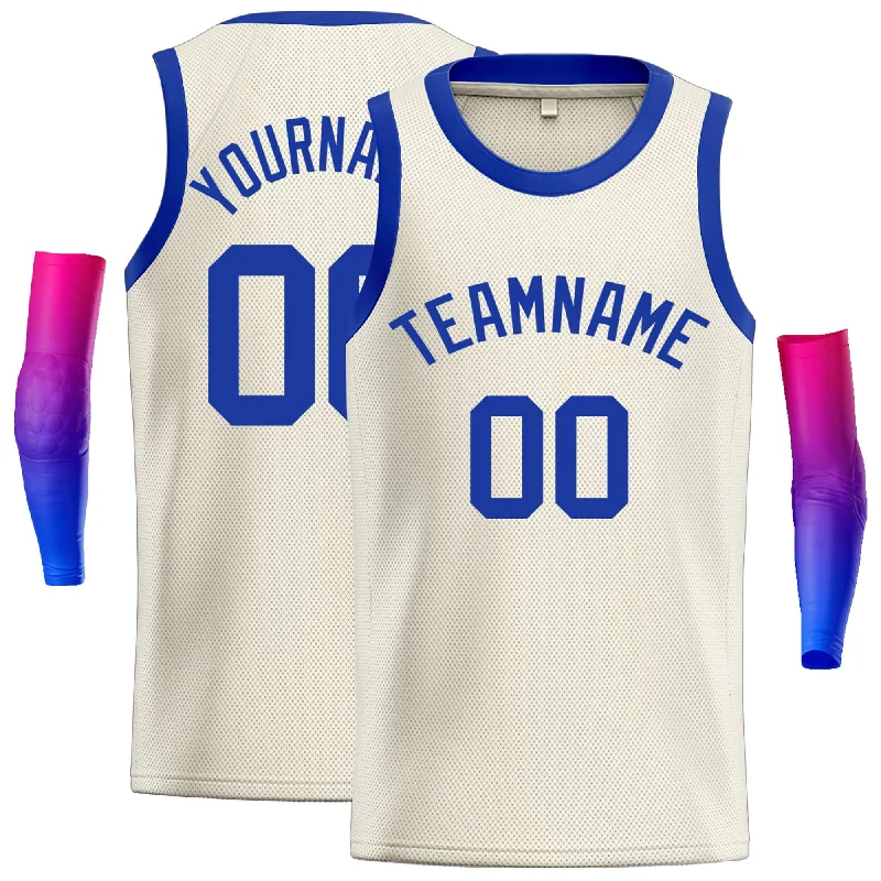 Basketball jerseys trendy -Custom Cream Royal Classic Tops Casual Basketball Jersey