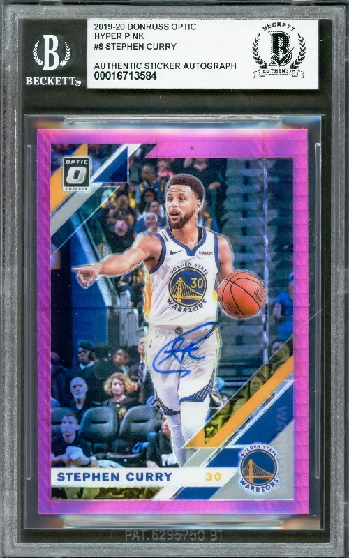 Basketball cards error-rarity -Stephen Curry Autographed 2019-20 Donruss Optic Hyper Pink Card #8 Golden State Warriors Beckett BAS #16713584