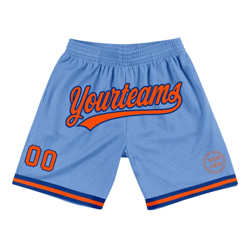 Men's basketball shorts custom set -Custom Light Blue Orange-Royal Authentic Throwback Basketball Shorts