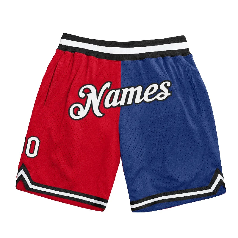 Men's basketball shorts custom outfit -Custom Red White-Royal Authentic Throwback Split Fashion Basketball Shorts