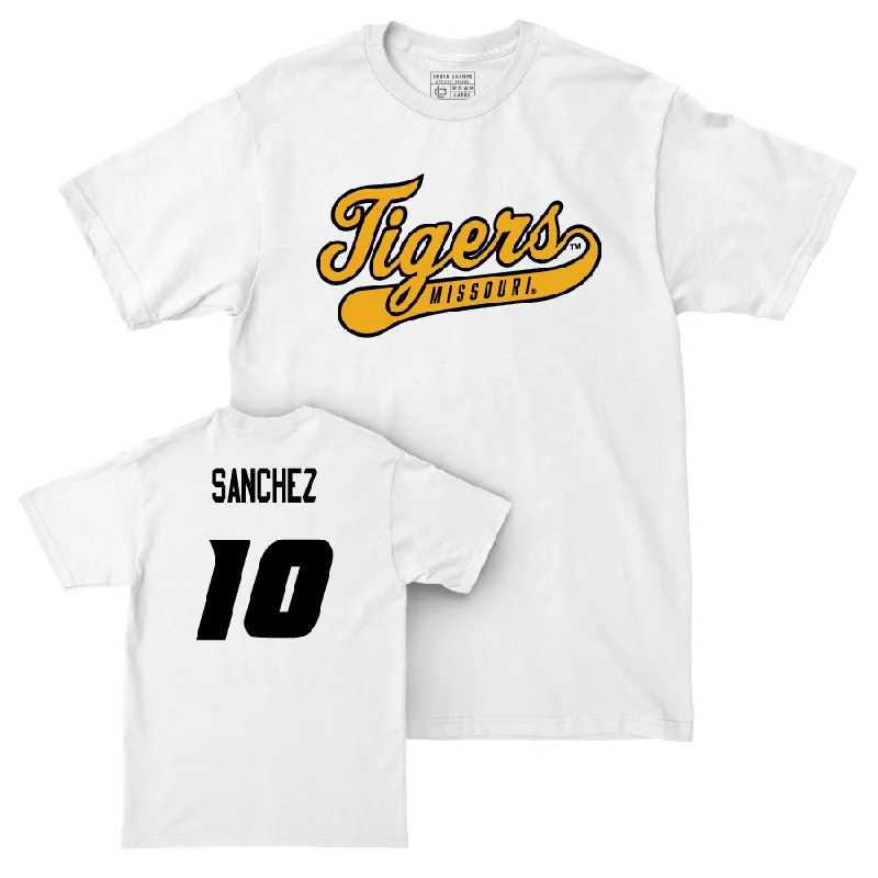 Men's basketball T-shirts retro-pro -Men's Basketball White Script Comfort Colors Tee  - Jeremy Sanchez