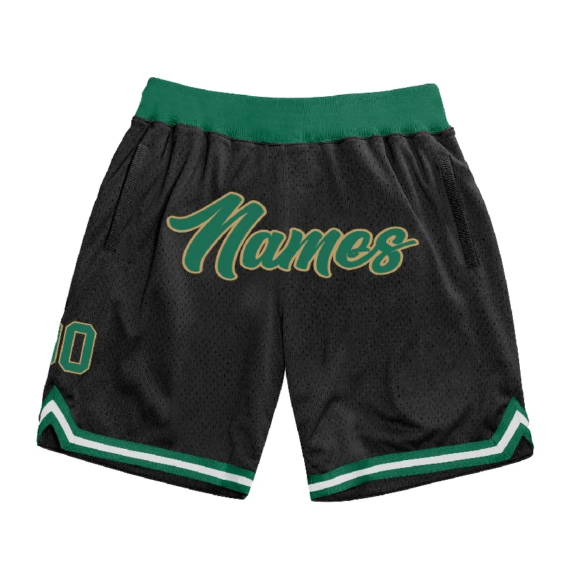 Men's basketball shorts team collection -Custom Black Kelly Green-Old Gold Authentic Throwback Basketball Shorts