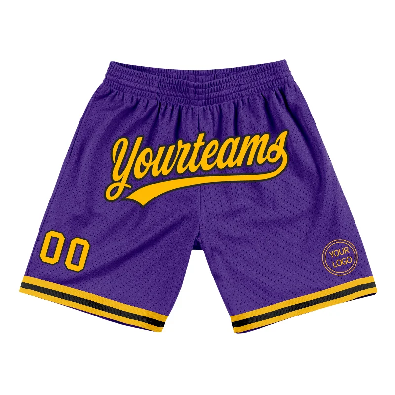 Men's basketball shorts top-quality build -Custom Purple Gold-Black Authentic Throwback Basketball Shorts