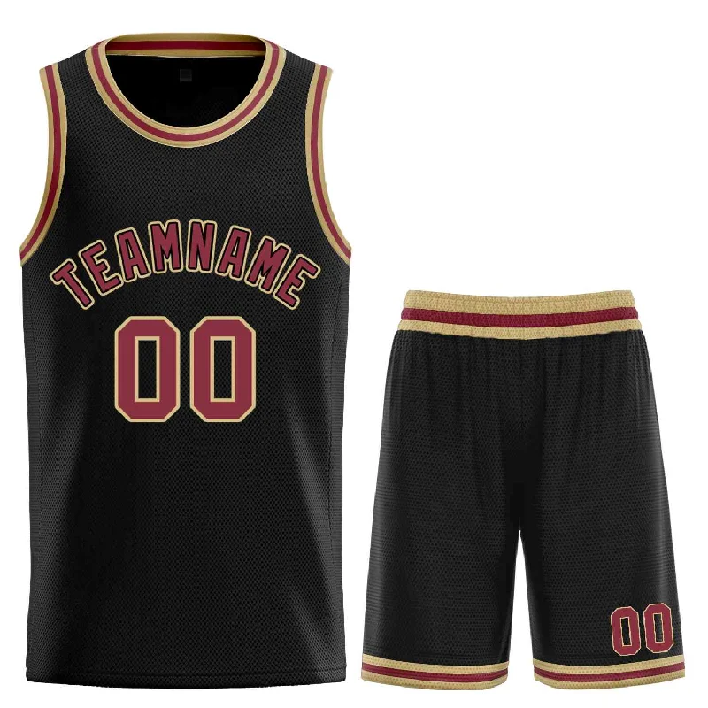 Basketball jerseys team-retro -Custom Black Red-Old Gold Classic Sets Curved Basketball Jersey