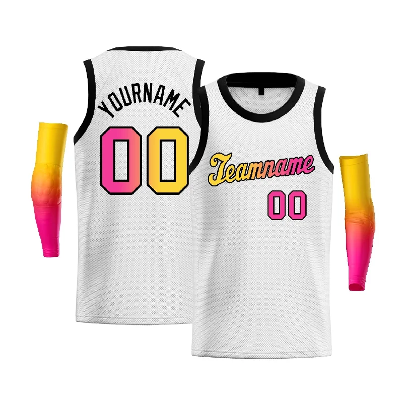 Basketball jerseys vintage-comfort -Custom White Yellow Pink-Black Gradient Fashion Tops Basketball Jersey