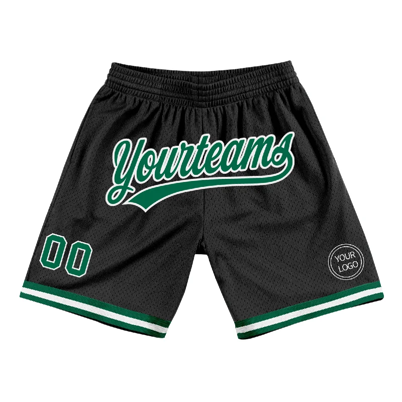 Men's basketball shorts pro outfit -Custom Black Kelly Green-White Authentic Throwback Basketball Shorts