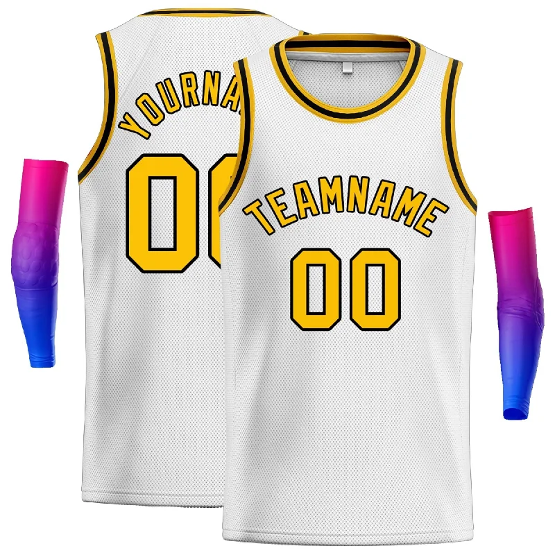 Basketball jerseys team-season -Custom White Yellow-Black Classic Tops Men Casual Basketball Jersey