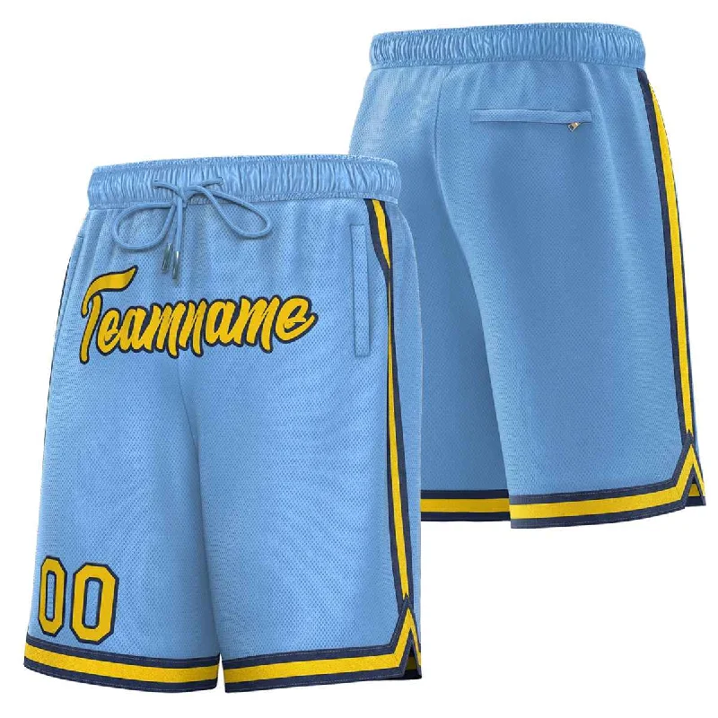 Men's basketball shorts tough build -Custom Powder Blue Gold-Black Sport Basketball Shorts