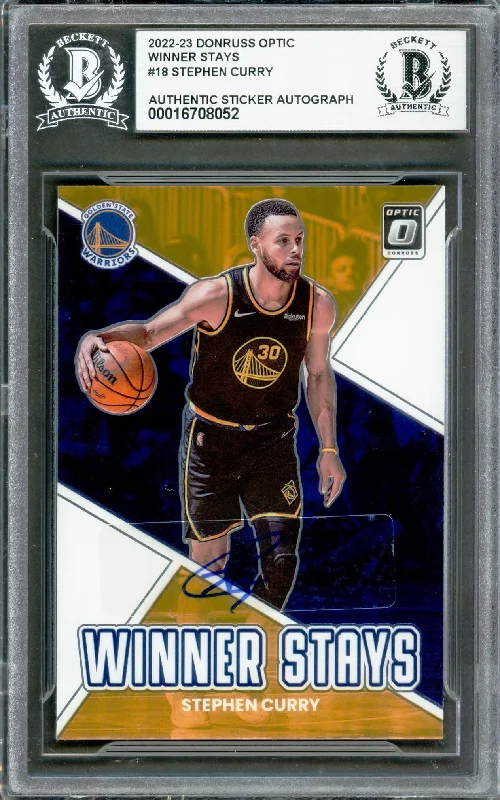 Basketball cards game-winner-rarity -Stephen Curry Autographed 2022-23 Donruss Optic Winner Stays Card #18 Golden State Warriors Beckett BAS #16708052