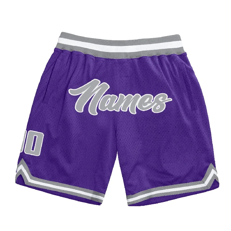 Men's basketball shorts activewear shorts -Custom Purple Gray-White Authentic Throwback Basketball Shorts