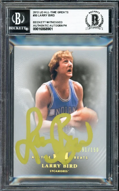 Basketball cards numbered-rare -Larry Bird Autographed 2013 Upper Deck All-Time Greats Card #50 Boston Celtics #091/150 Beckett BAS Witness #16868901