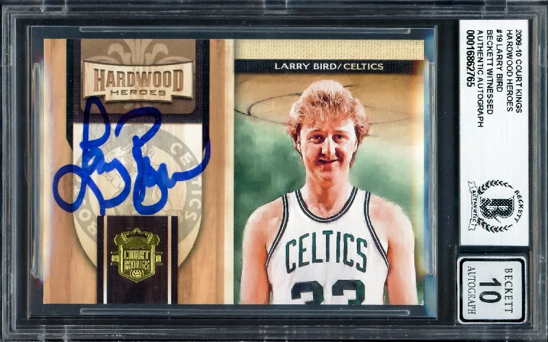 Basketball cards retail-rarity -Larry Bird Autographed 2009-10 Court Kings Hardwood Heroes Card #19 Boston Celtics Auto Grade Gem Mint 10 #078/249 Beckett BAS Witness #16862765