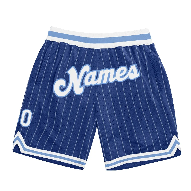 Men's basketball shorts light shorts -Custom Royal White Pinstripe White-Light Blue Authentic Basketball Shorts