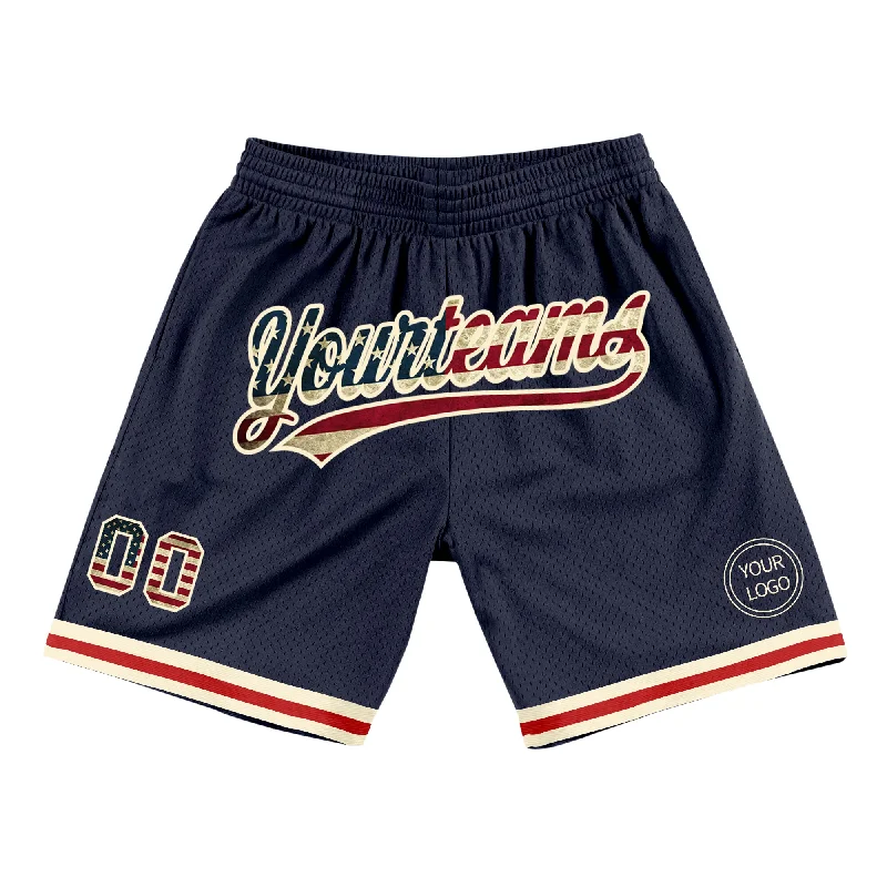 Men's basketball shorts prompt shipping -Custom Navy Vintage USA Flag-Cream Authentic Throwback Basketball Shorts