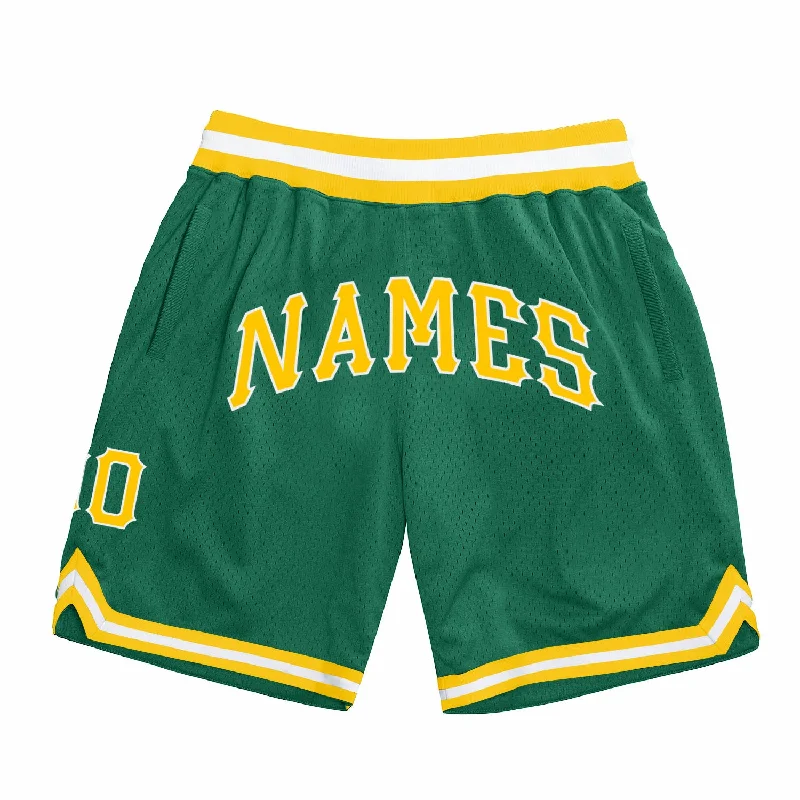 Men's basketball shorts custom apparel -Custom Kelly Green Gold-White Authentic Throwback Basketball Shorts