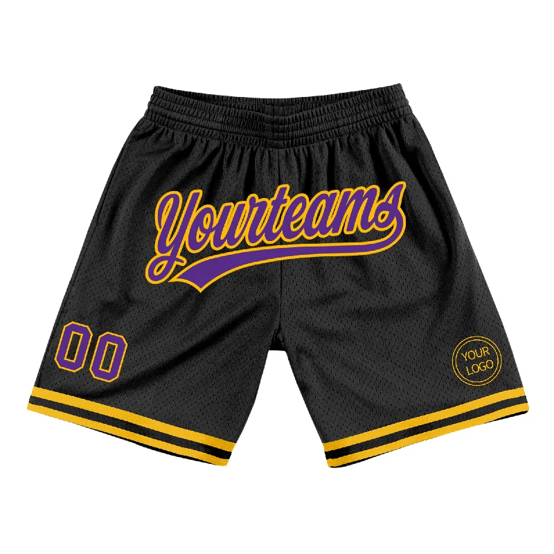 Men's basketball shorts performance ensemble -Custom Black Purple-Gold Authentic Throwback Basketball Shorts