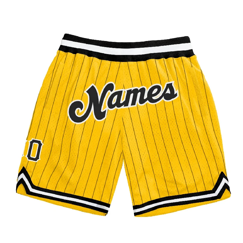 Men's basketball shorts squad set -Custom Gold Black Pinstripe Black-White Authentic Basketball Shorts