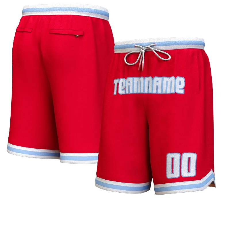 Men's basketball shorts budget collection -Custom Red White-Light Blue Personalized Basketball Shorts