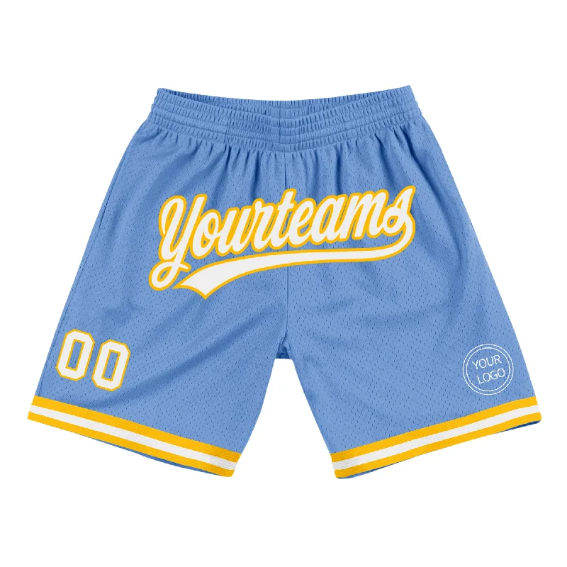 Men's basketball shorts squad offer -Custom Light Blue White-Gold Authentic Throwback Basketball Shorts