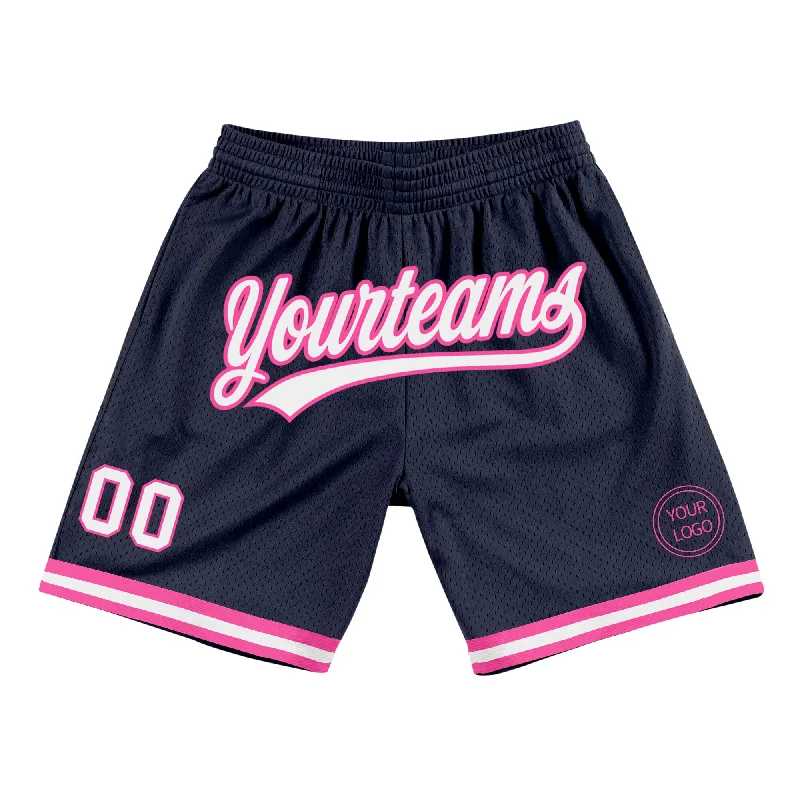 Men's basketball shorts matched set -Custom Navy White-Pink Authentic Throwback Basketball Shorts