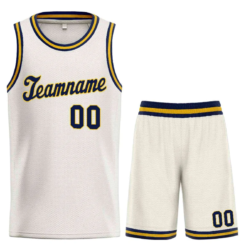 Basketball jerseys versatile -Custom Cream Navy-Yellow Classic Sets Sports Uniform Basketball Jersey