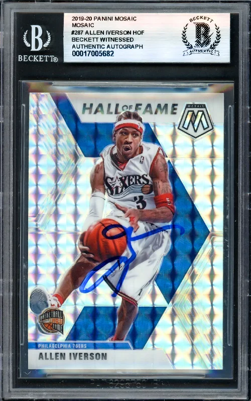 Basketball cards licensed-rare -Allen Iverson Autographed 2019-20 Panini Mosaic Card #287 Philadelphia 76ers Beckett BAS Witness #17005682