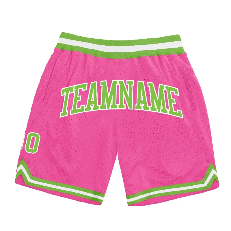 Men's basketball shorts low-cost shorts -Custom Pink Neon Green-White Authentic Throwback Basketball Shorts