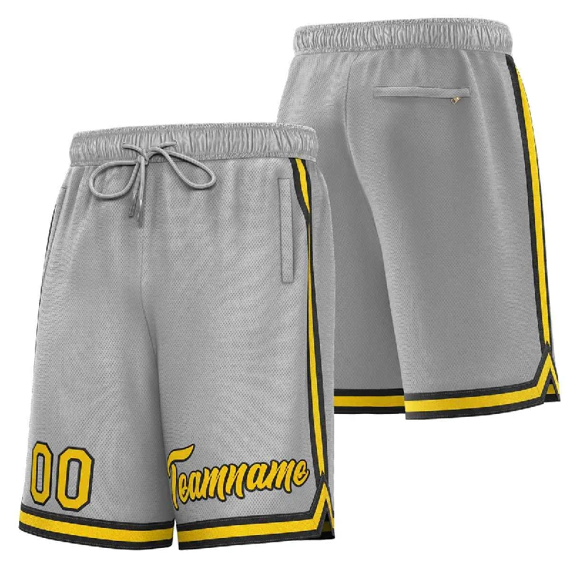 Men's basketball shorts bulk savings -Custom Gray Gold-Black Sport Basketball Shorts