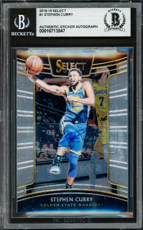 Basketball cards low-supply-rarity -Stephen Curry Autographed 2018-19 Select Card #1 Golden State Warriors Beckett BAS