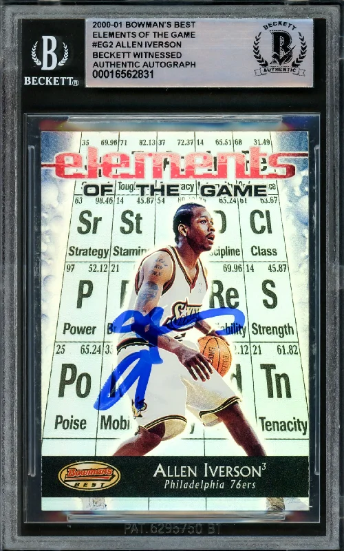 Basketball cards budget-rare -Allen Iverson Autographed 2000-01 Bowman's Best Elements Game Card #EG2 Philadelphia 76ers Beckett BAS Witnessed #16562831