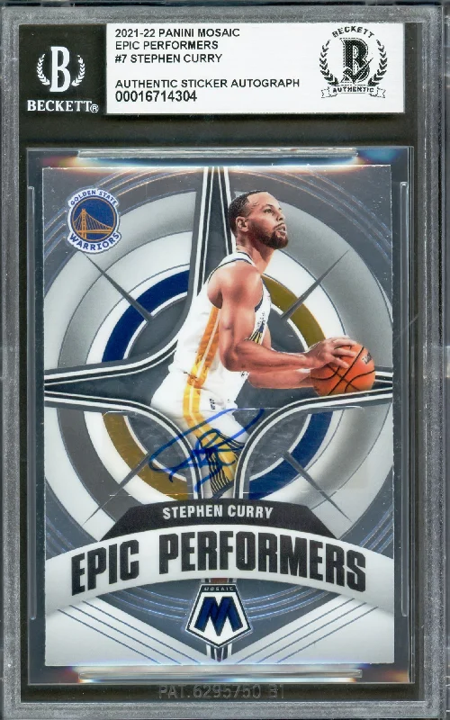 Basketball cards stadium-rare -Stephen Curry Autographed 2021-22 Panini Mosaic Epic Performers Card #7 Golden State Warriors Beckett BAS #16714304