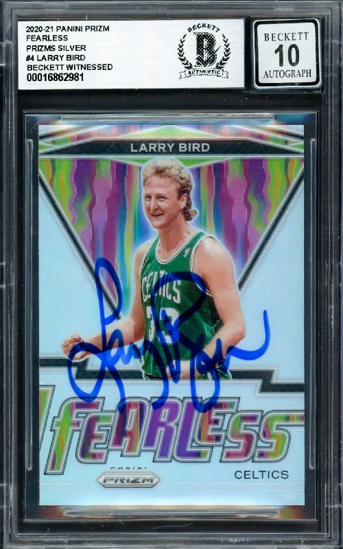 Basketball cards youth-favorite-rare -Larry Bird Autographed 2020-21 Panini Prizm Fearless Prizms Silver Card #4 Boston Celtics Auto Grade Gem Mint 10 Beckett BAS Witness #16862981