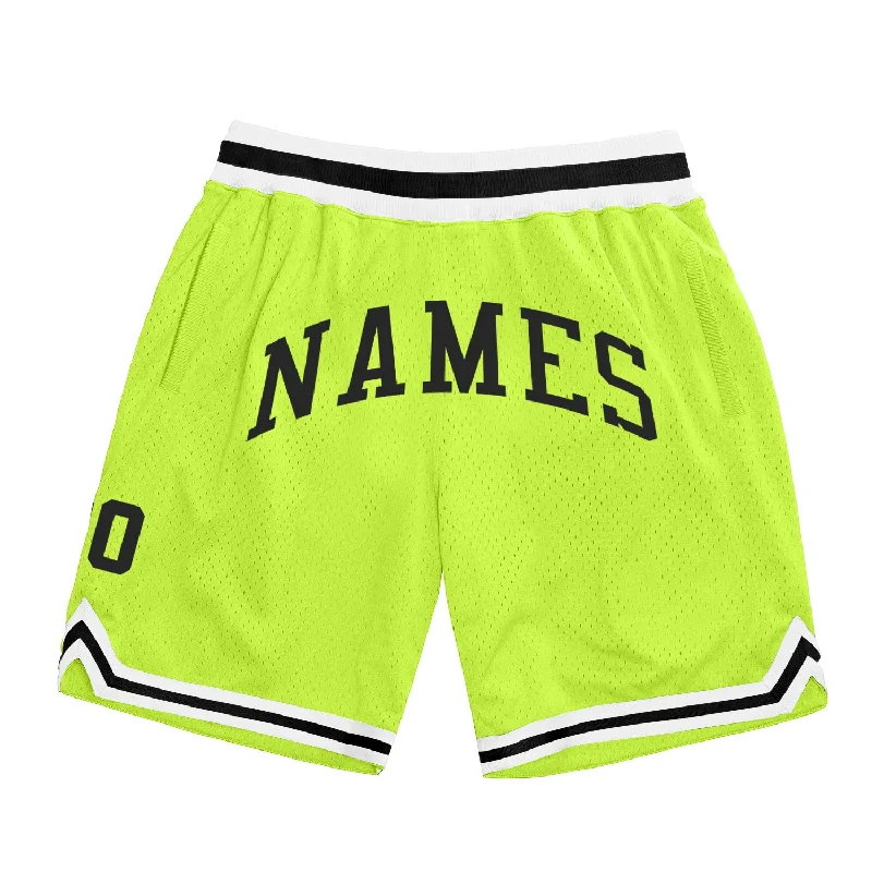 Men's basketball shorts team apparel -Custom Neon Green Black-White Authentic Throwback Basketball Shorts