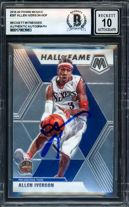 Basketball cards reputable-rarity -Allen Iverson Autographed 2019-20 Panini Mosaic Card #287 Philadelphia 76ers Auto Grade Gem Mint 10 Beckett BAS Witness #17003983