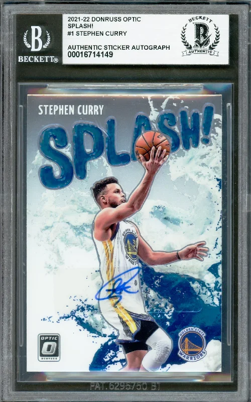 Basketball cards reputable-rarity -Stephen Curry Autographed 2021-22 Donruss Optic Splash Card #1 Golden State Warriors Beckett BAS #16714149