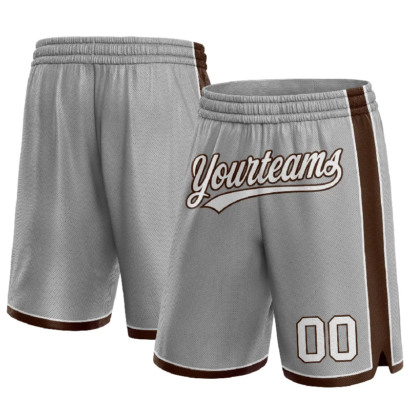 Men's basketball shorts elastic waist -Custom Gray White-Brown Authentic Basketball Shorts