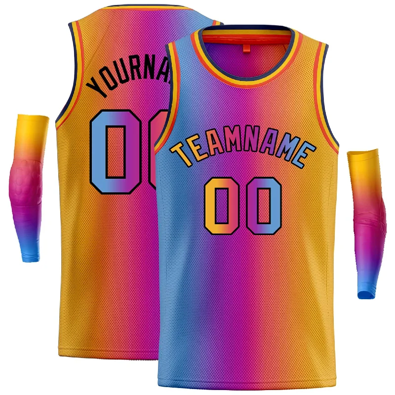 Basketball jerseys modern-court -Custom Light Blue Purple Black-Orange Gradient Fashion Tops Bull Basketball Jersey