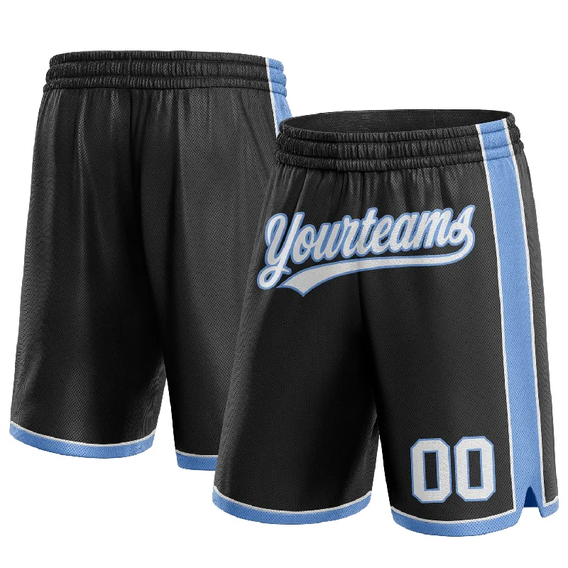 Men's basketball shorts custom deal -Custom Black White-Light Blue Authentic Basketball Shorts