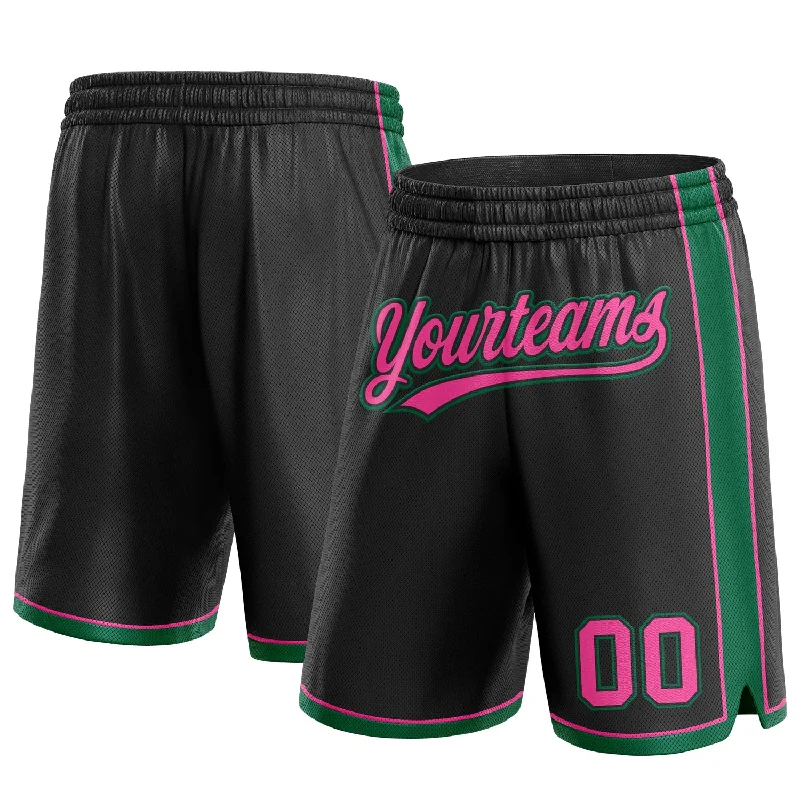 Men's basketball shorts trendy sale -Custom Black Pink-Kelly Green Authentic Basketball Shorts