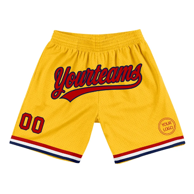 Men's basketball shorts performance sale -Custom Gold Red-Navy Authentic Throwback Basketball Shorts