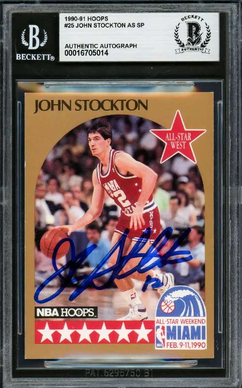 Basketball cards box-rare -John Stockton Autographed 1990-91 Hoops Card #25 Utah Jazz Beckett BAS #16705014